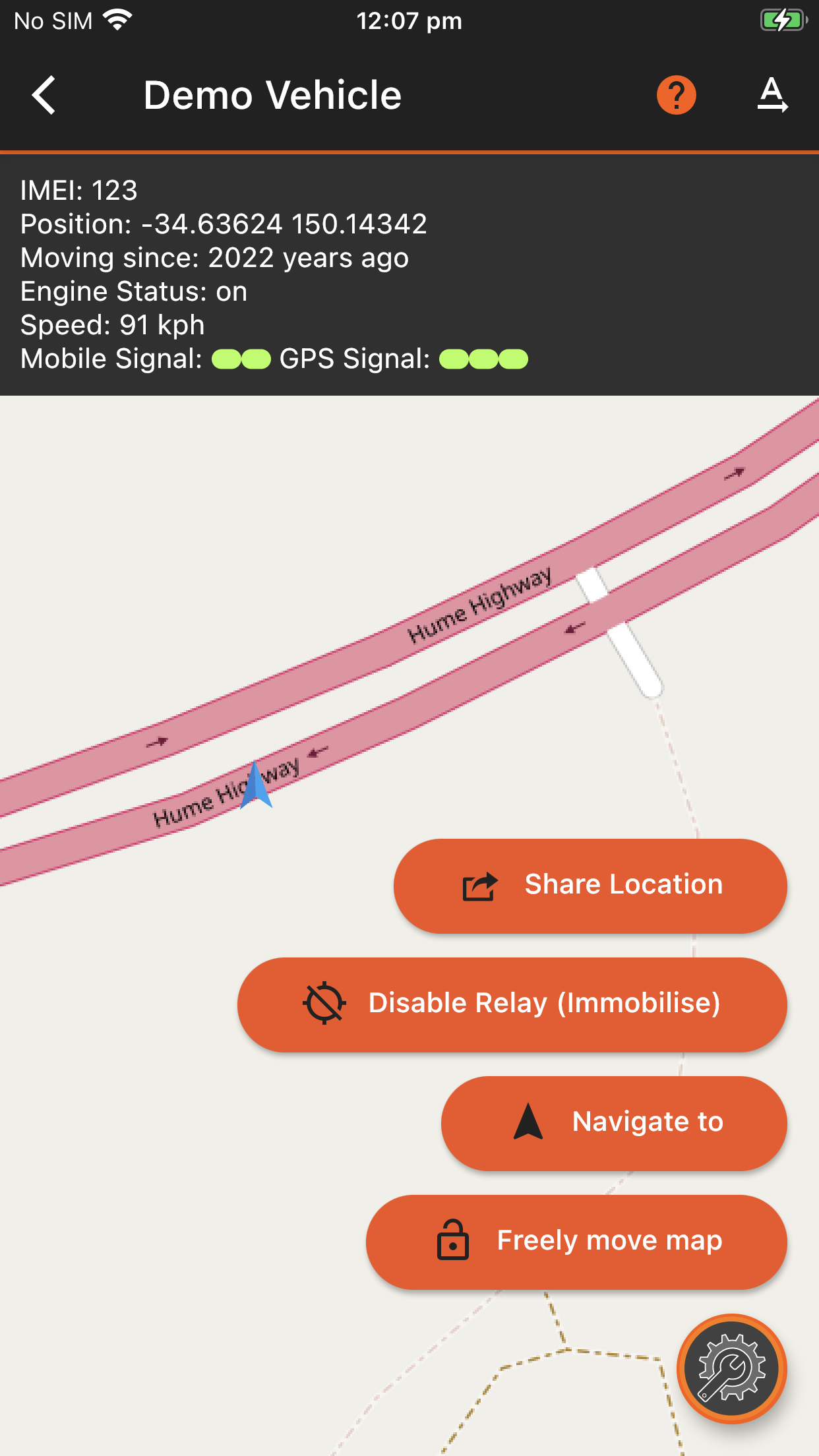 View of a tracker in the app